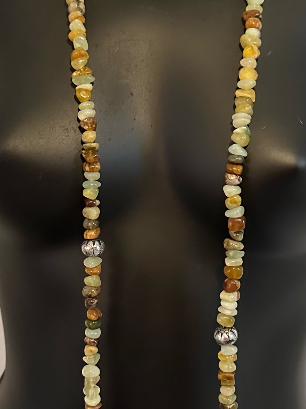 Multi-Strand Green and Earth Tone Beaded  Stone Necklace approx 44” - Picture 12 of 12